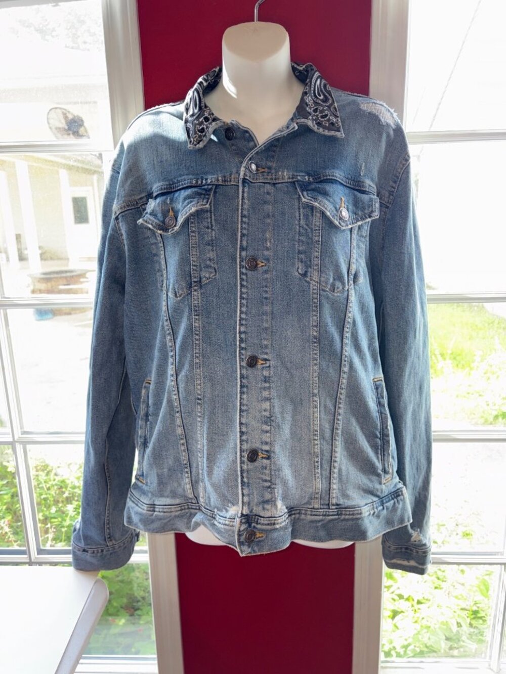 Old Navy Up cycled Custom Design Denim Jacket, Betty Boop Bandannas Trashed Dist